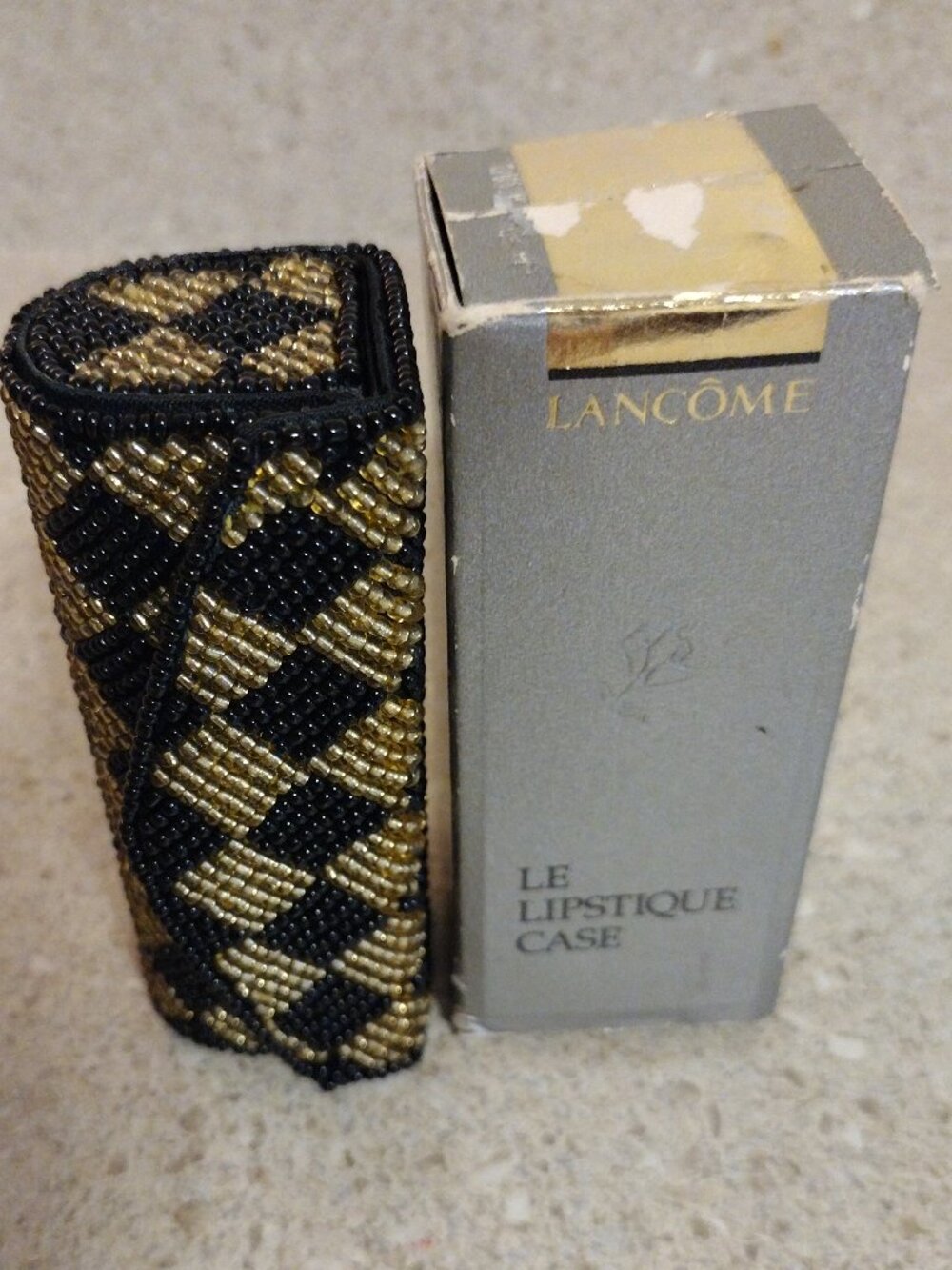 Lancome Le Lipstique Harlequin-Beaded Lipstick Case w/Mirror & Snap Closure